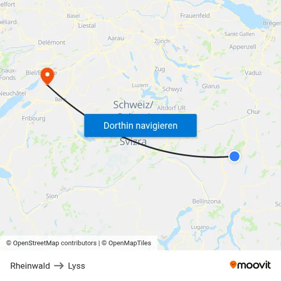 Rheinwald to Lyss map