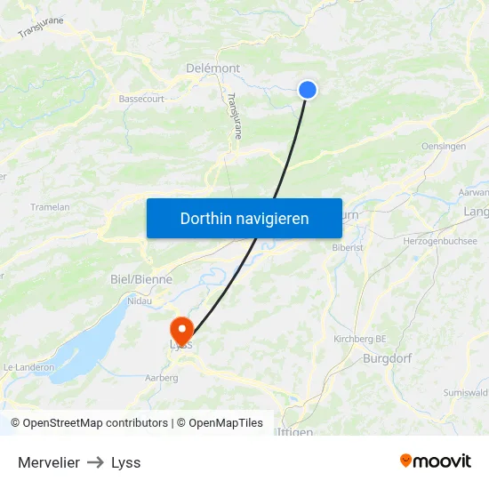 Mervelier to Lyss map
