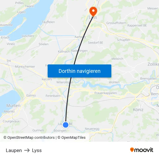 Laupen to Lyss map