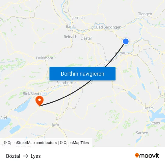 Böztal to Lyss map