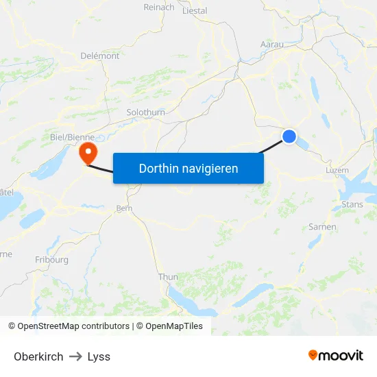 Oberkirch to Lyss map