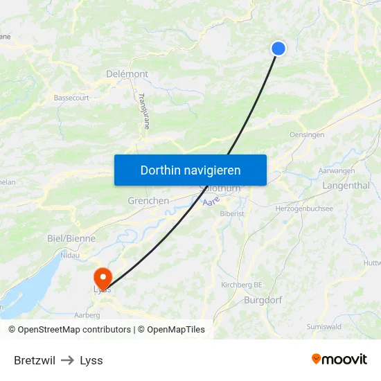 Bretzwil to Lyss map