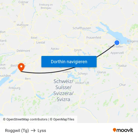 Roggwil (Tg) to Lyss map