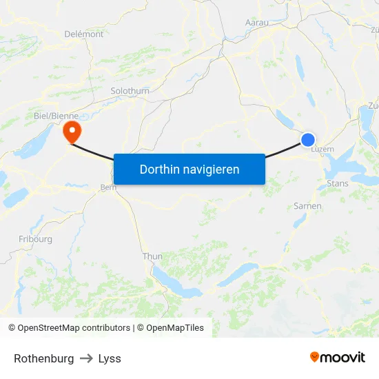 Rothenburg to Lyss map