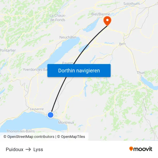 Puidoux to Lyss map