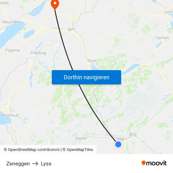 Zeneggen to Lyss map