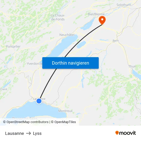 Lausanne to Lyss map
