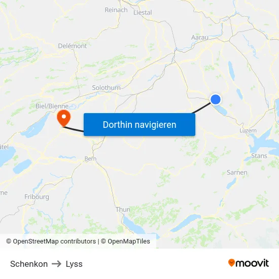Schenkon to Lyss map