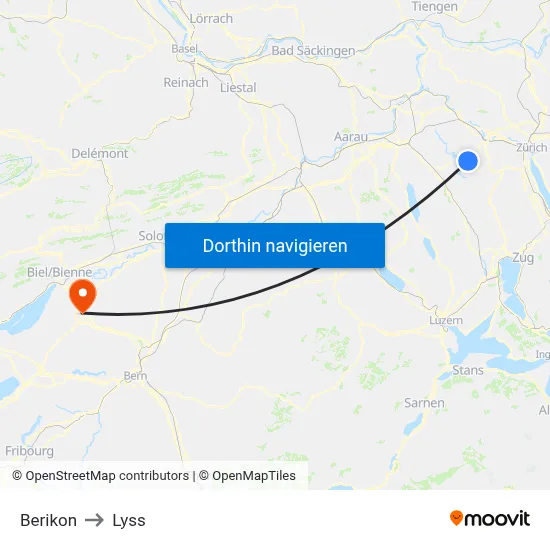 Berikon to Lyss map