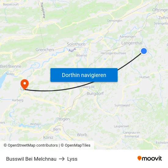Busswil Bei Melchnau to Lyss map
