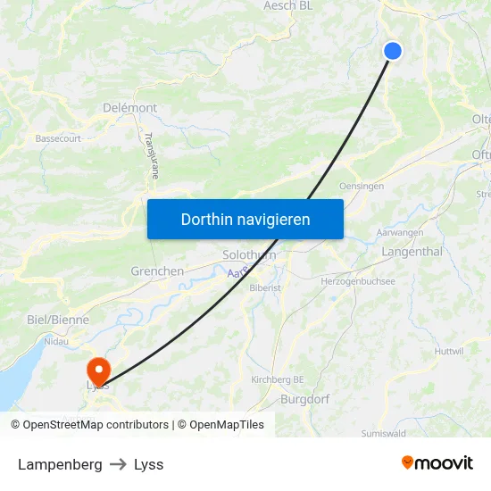 Lampenberg to Lyss map