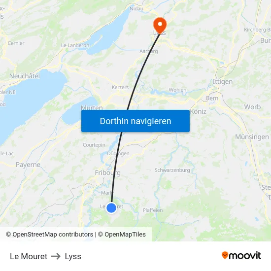 Le Mouret to Lyss map