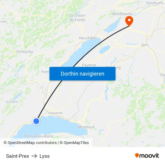 Saint-Prex to Lyss map