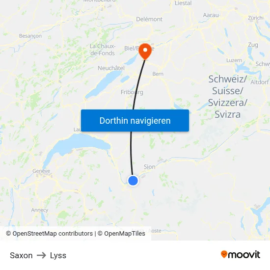 Saxon to Lyss map
