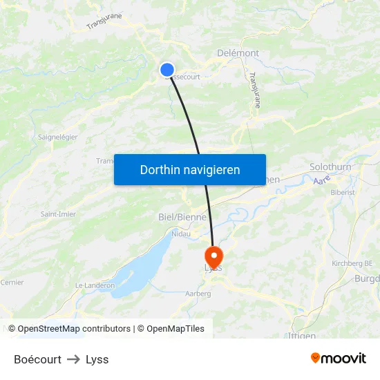 Boécourt to Lyss map