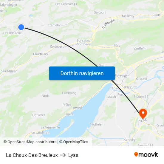 La Chaux-Des-Breuleux to Lyss map