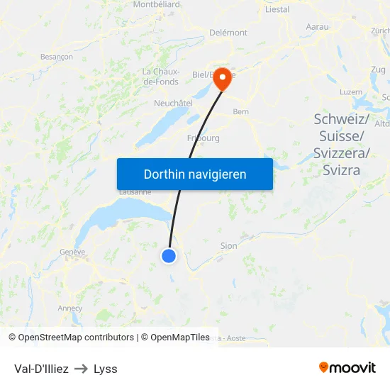 Val-D'Illiez to Lyss map