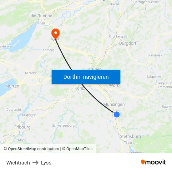 Wichtrach to Lyss map