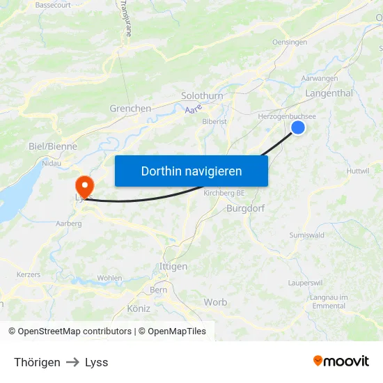 Thörigen to Lyss map
