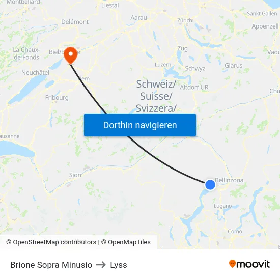 Brione Sopra Minusio to Lyss map