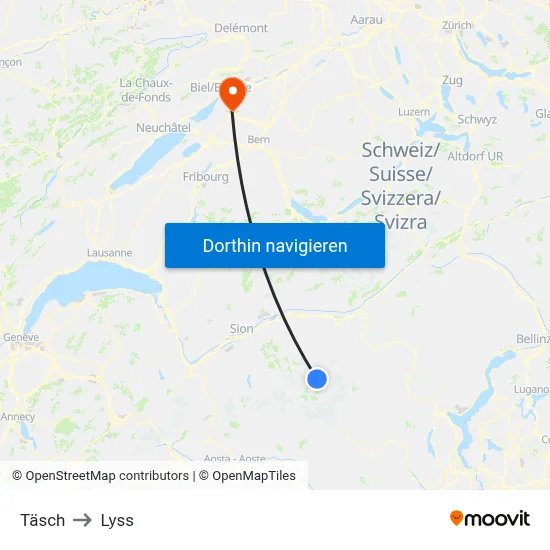 Täsch to Lyss map