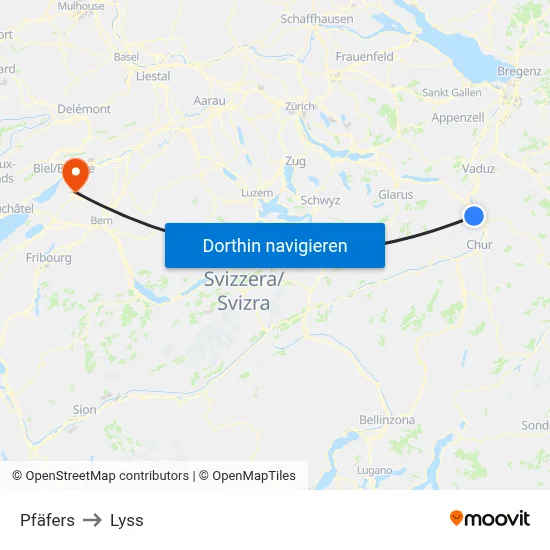 Pfäfers to Lyss map