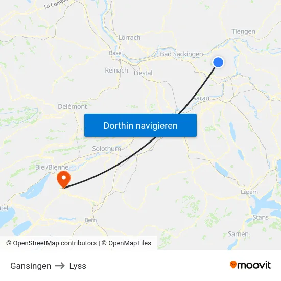 Gansingen to Lyss map