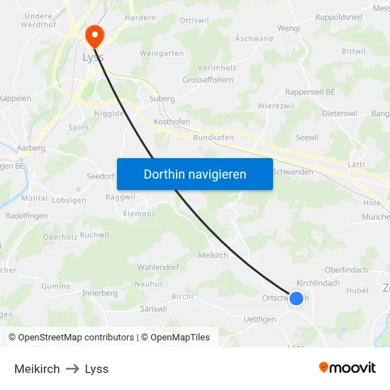 Meikirch to Lyss map