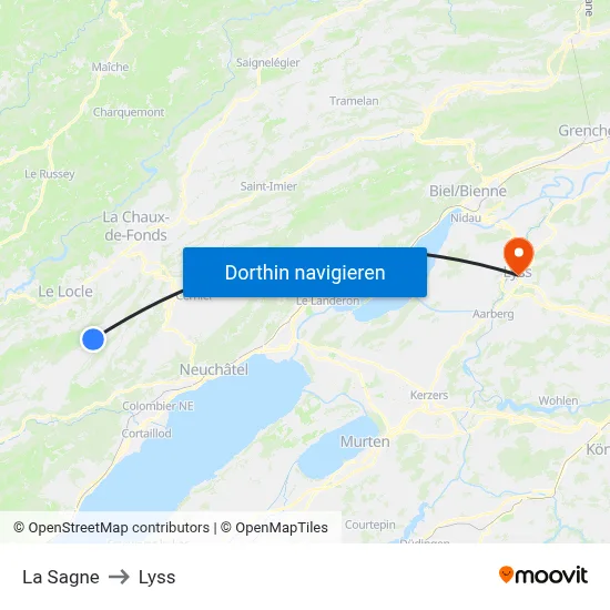 La Sagne to Lyss map