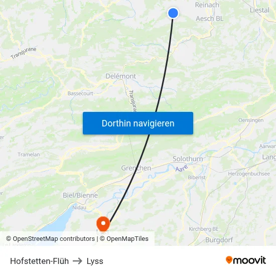 Hofstetten-Flüh to Lyss map