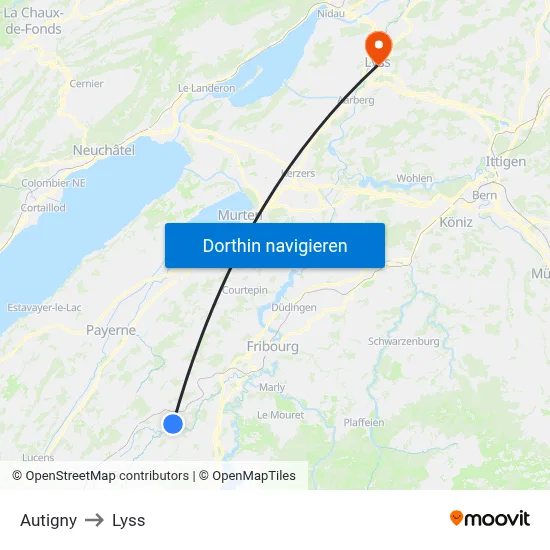 Autigny to Lyss map