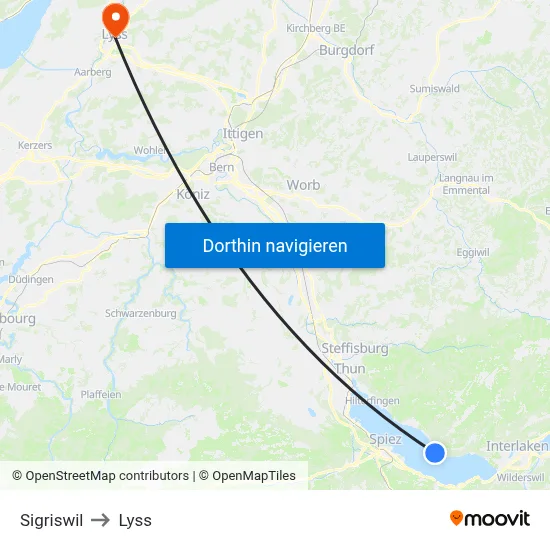 Sigriswil to Lyss map
