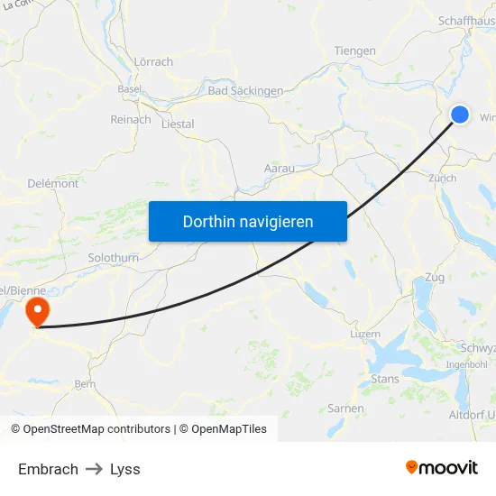 Embrach to Lyss map