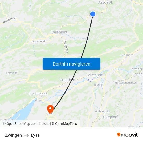 Zwingen to Lyss map