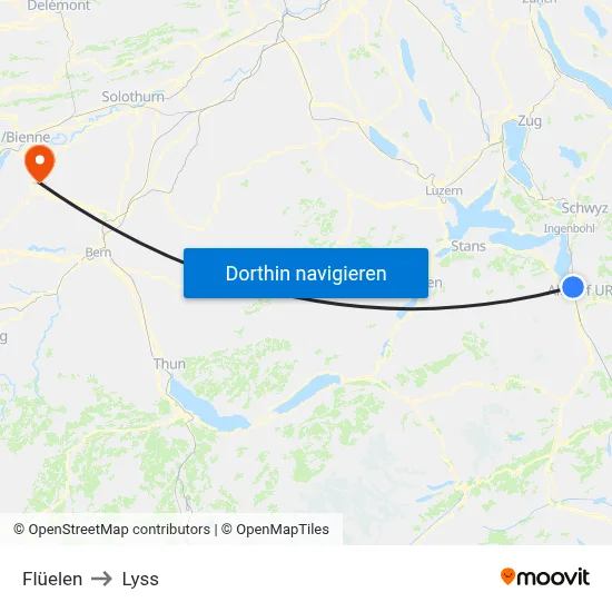 Flüelen to Lyss map