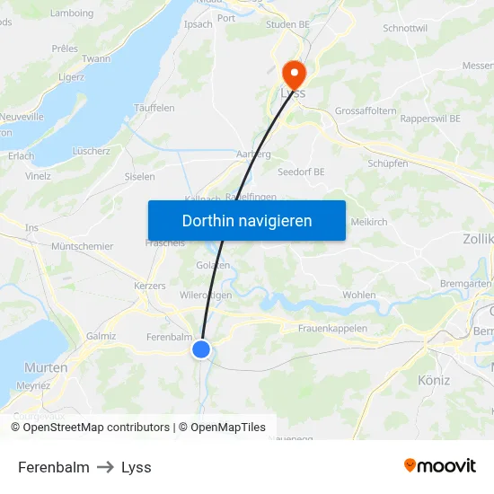 Ferenbalm to Lyss map