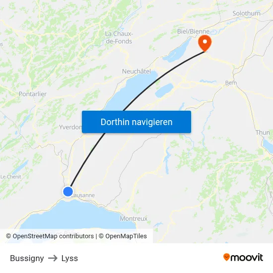 Bussigny to Lyss map
