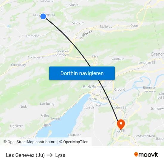 Les Genevez (Ju) to Lyss map