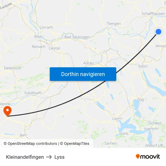 Kleinandelfingen to Lyss map