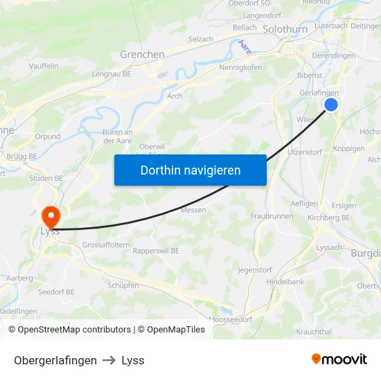 Obergerlafingen to Lyss map