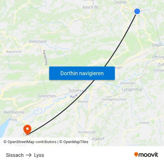 Sissach to Lyss map
