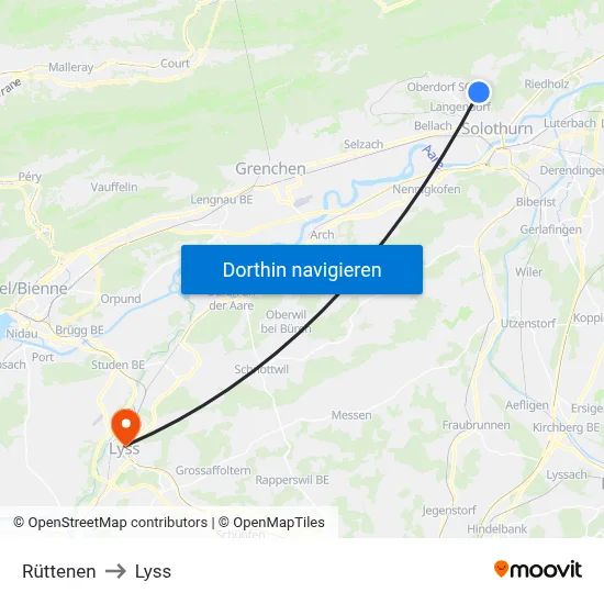 Rüttenen to Lyss map