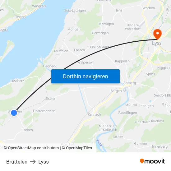 Brüttelen to Lyss map