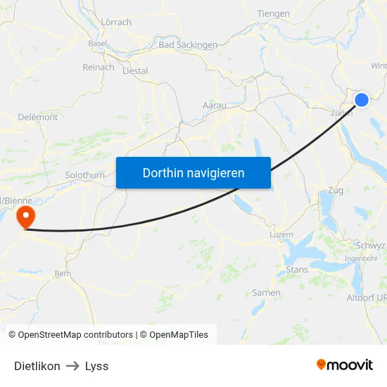 Dietlikon to Lyss map