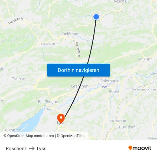 Röschenz to Lyss map