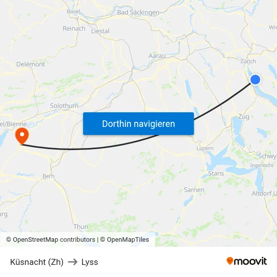Küsnacht (Zh) to Lyss map