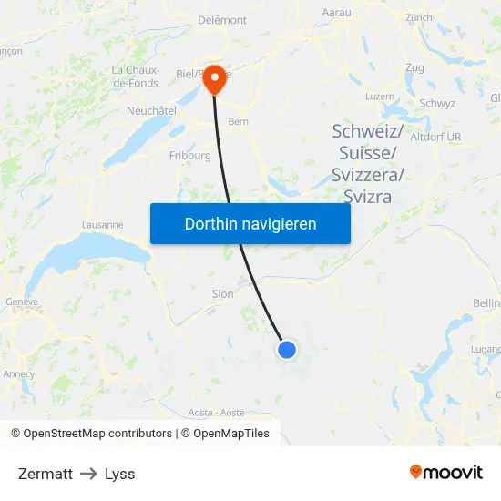 Zermatt to Lyss map