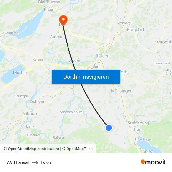 Wattenwil to Lyss map