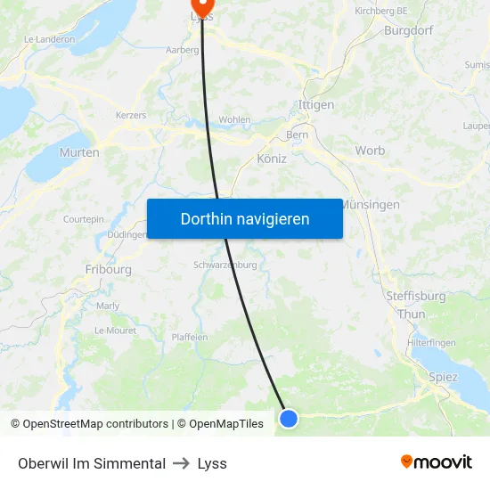 Oberwil Im Simmental to Lyss map