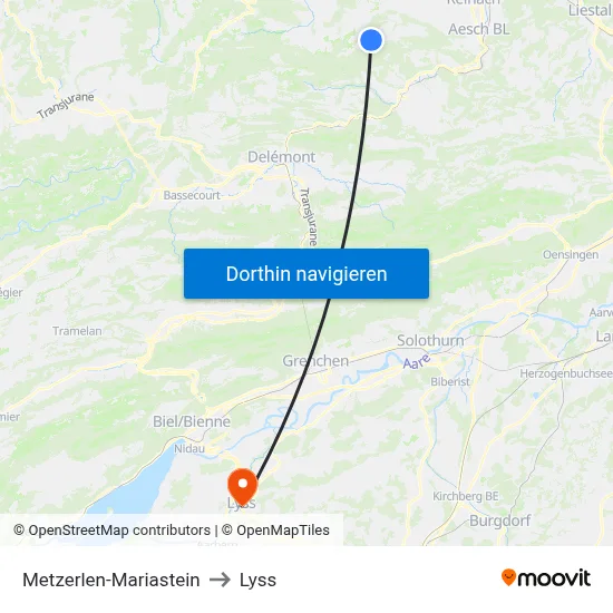 Metzerlen-Mariastein to Lyss map